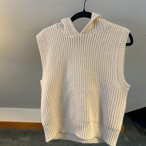 Zara Chunky Knit Hooded Vest – Soft Ivory, Size Small
